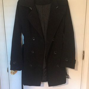 Calvin Klein black hooded trench coat, S